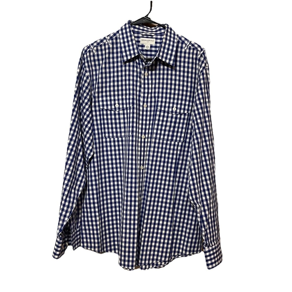 Banana Republic Men’s Long Sleeve Non-Iron Blue Check Shirt Large - Excellent